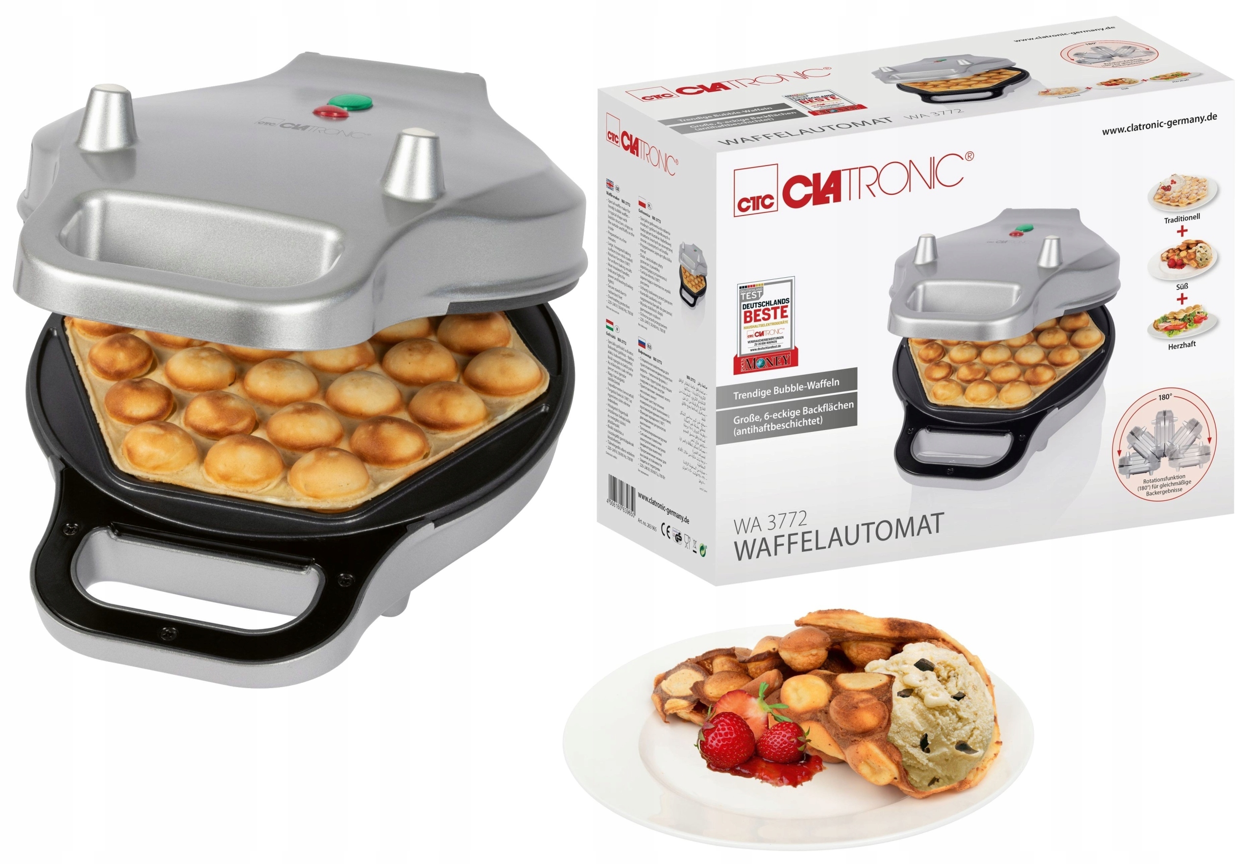 Clatronic WA 3772 700 W vaflovač strieborný/sivý